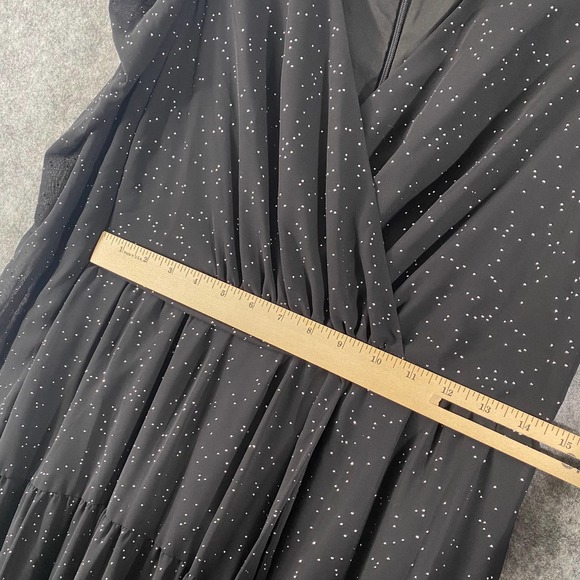 Eliza J Maxi Dress 6 Black Long Puff Sleeve Faux Wrap Studded Chiffon V-Neck - Picture 10 of 14